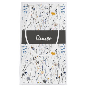 Graue Blaue Wildblumen-Wasserfarbe-Monogramm Kleine Geschenktüte