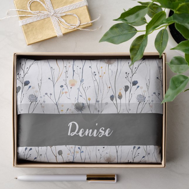 Graue Blaue Wildblumen-Wasserfarbe Seidenpapier (Geschenk)