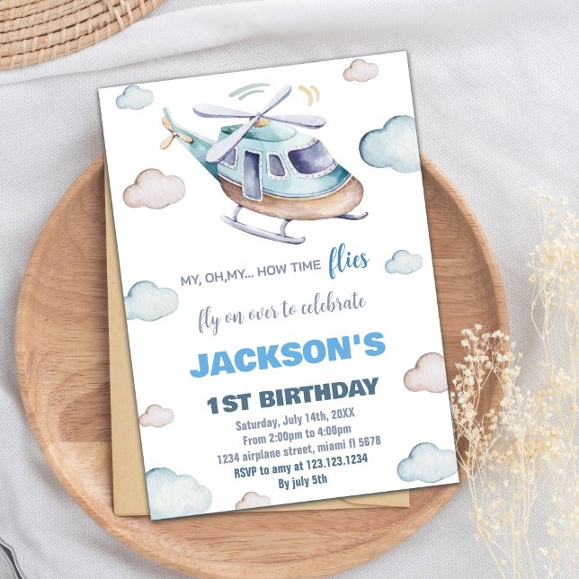 Graue Blauhelikopter Geburtstagseinladungen Einladung (Gray Blue Helicopter Birthday Invitations)