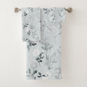 Graue Blume Malerei botanisch Badhandtuch Set