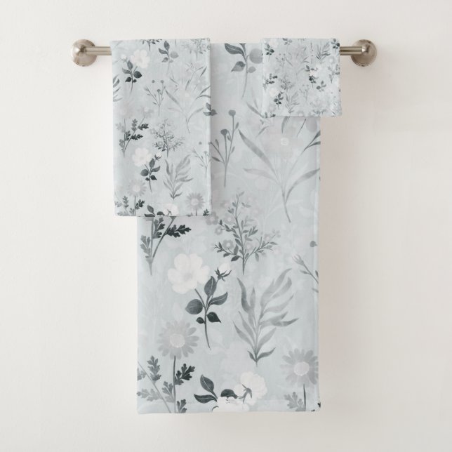 Graue Blume Malerei botanisch Badhandtuch Set (Insitu)