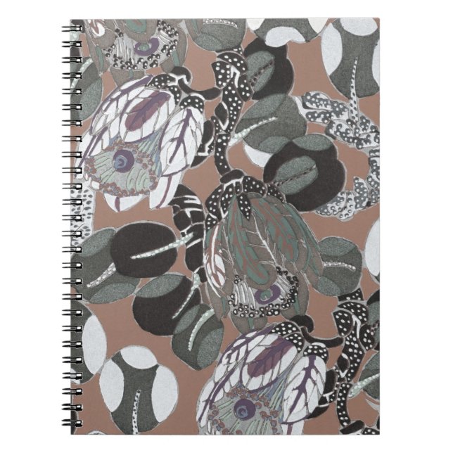 Graue Blume und braune Muster Notizblock (Vorderseite)