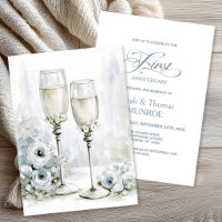 Graue Blumen Champagnergläser 1. Hochzeitstag