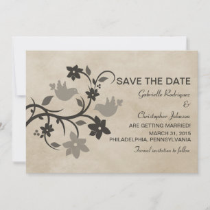 Graue Blumen-Liebesvögel Save-the-Date-Einladung Einladung