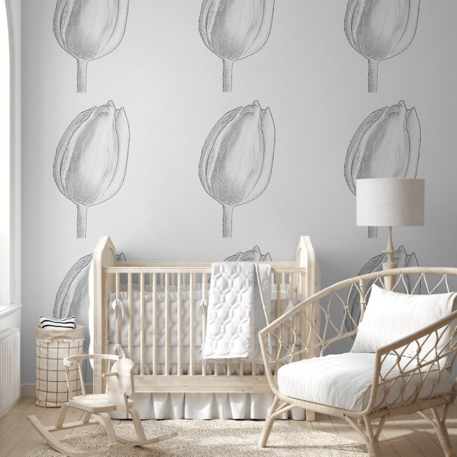 Graue Blumenmuster Tulips Blume Art Collection Tapete (Kinder)