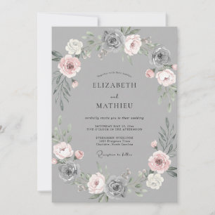 Graue Blush-Blumengirlande Hochzeit Einladung