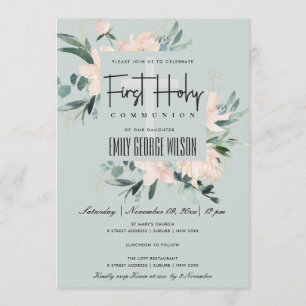 Graue BLUSH FLORAL WATERCOLOR ERSTE HOLZGEMEINSCHA Einladung