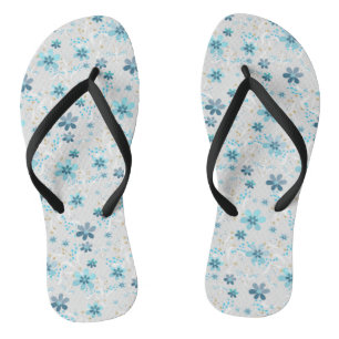 Graue Blüte , Retro , grau , blau , elegant Flip Flops