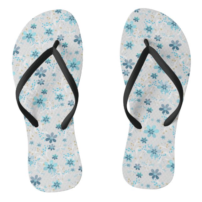 Graue Blüte , Retro , grau , blau , elegant Flip Flops (Fußbett)