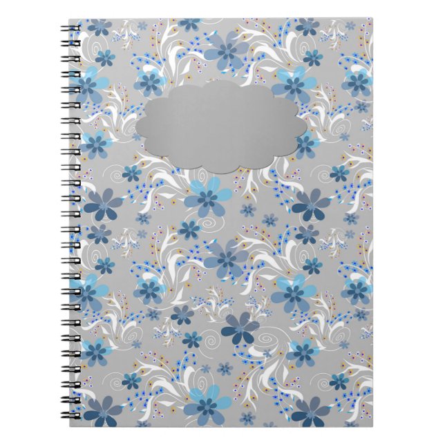 Graue Blüte , Retro , grau , blau , elegant Notizblock (Vorderseite)