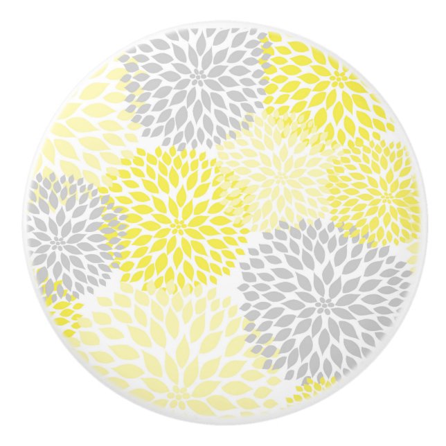 Graue Blütenblüten von Gelb Dahlias Blume Keramikknauf (Vorderseite)