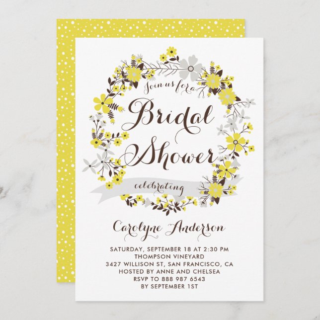 Graue Blütendusche Bridal Einladung (Vorne/Hinten)