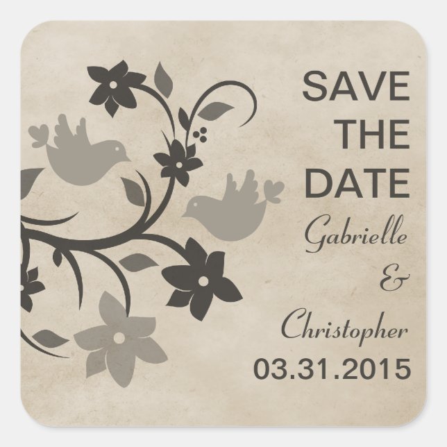 Graue Blütenlöbchen Save the Date Stickers (Vorderseite)