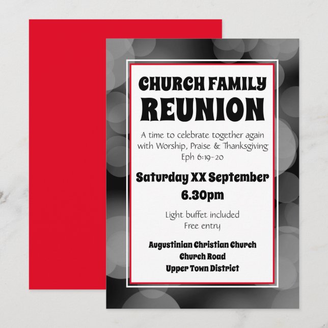 Graue Bokeh-KIRCHENFAMILY-WIEDERSEHEN Einladung (Vorne/Hinten)