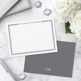 Graue Border Minimalistische Namensmonogramm Mitteilungskarte