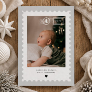 Graue Briefmarke Baby's 1. Weihnachten Foto