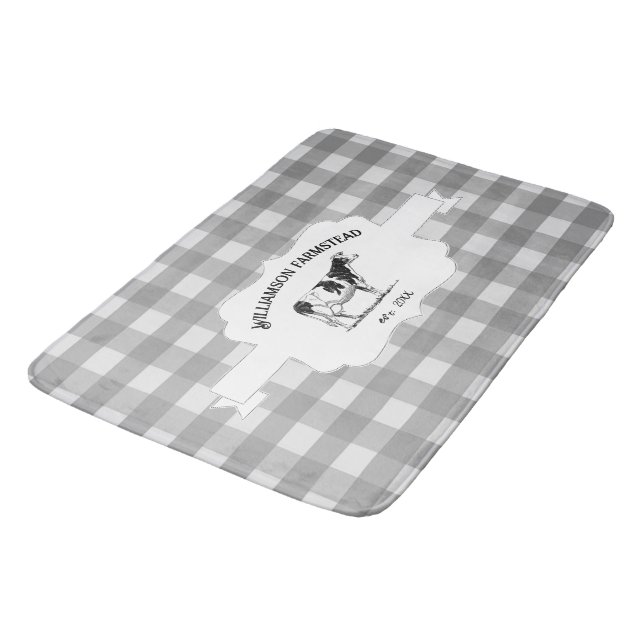 Graue Buffalo Karierte Farm Cow Bath Mat Badematte (Schrägansicht)