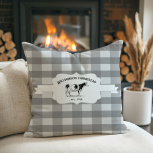 Graue Buffalo Karierte Farm Cow Throw Kissen