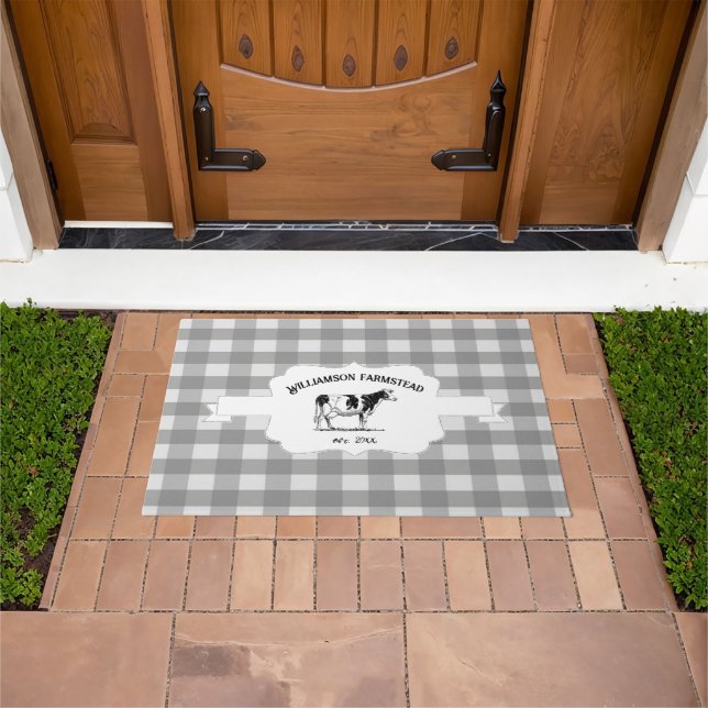 Graue Buffalo Karierte Farm Kuh Doormat Fußmatte (Außenbereich)