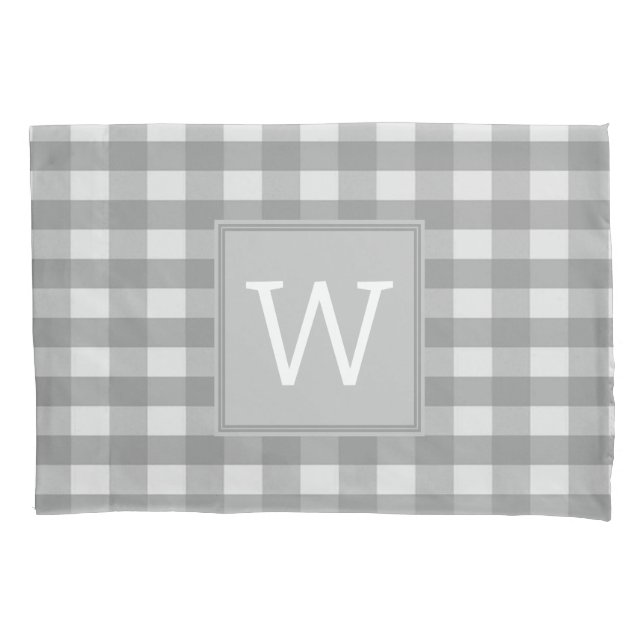Graue Buffalo-Karierte Monogram-Pillowcase Kissenbezug (Vorderseite)