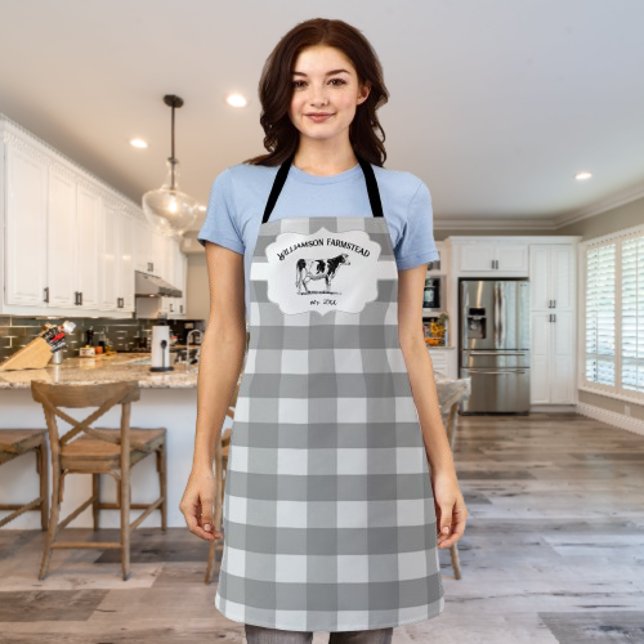 Graue Buffalo-Schürze für Karierte landwirtschaftl Schürze (Gray Buffalo Plaid Farm Cow Personalized Apron)