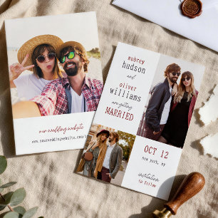 Graue Burgunder-Typografie-Fotos Hochzeit Save The Date