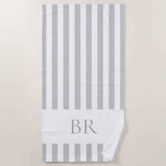 Graue Cabana-Streifen mit individuellem Monogramm Strandtuch