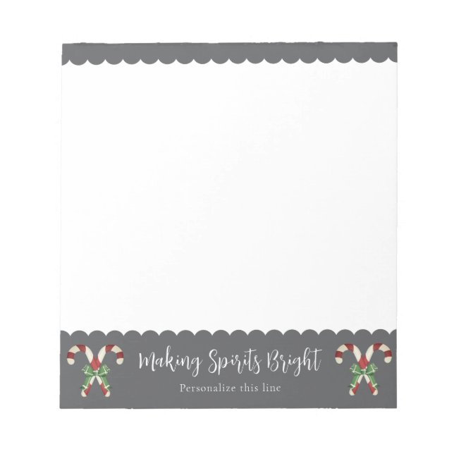 Graue Candy Cane Festive Personalisierte Notizblock (Vorderseite)