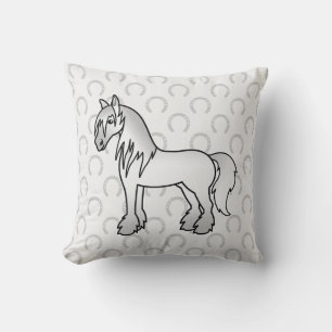 Graue Cartoon Gypsy Vanner Shire Clydesdale Pferd Kissen