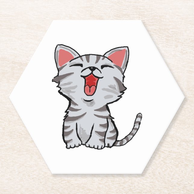 graue Cartoon-Katze Katze Cartoon Untersetzer (Vorderseite)