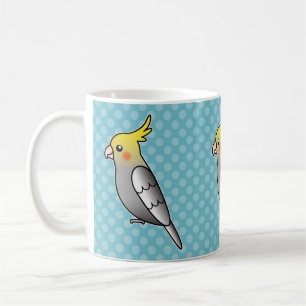 Graue Cartoon-Nymphensittich-Papagei-Vogel Tasse