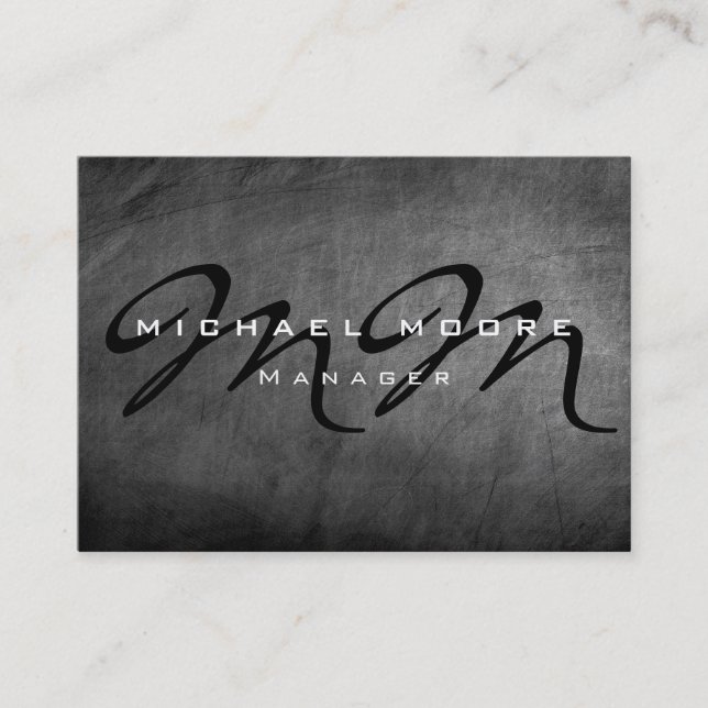 Graue Chalkboard Chubby Monogram Business Card Visitenkarte (Vorderseite)