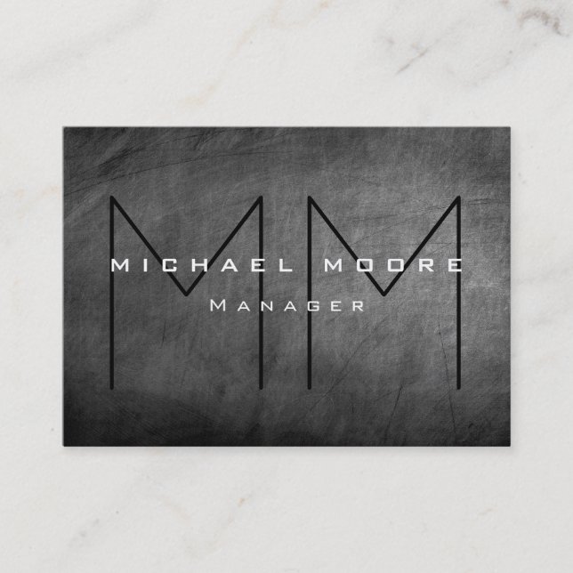 Graue Chalkboard Chubby Monogram Business Card Visitenkarte (Vorderseite)