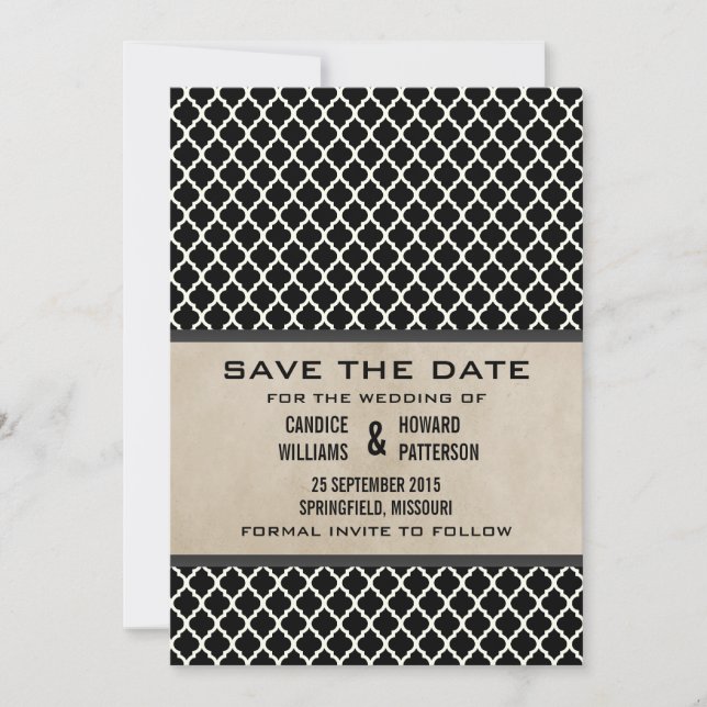 Graue Chic Quatrefolie Save the Date einladen (Vorderseite)