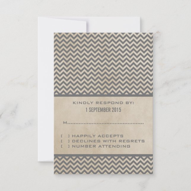 Graue Chic Zickzack Response Card RSVP Karte (Vorderseite)