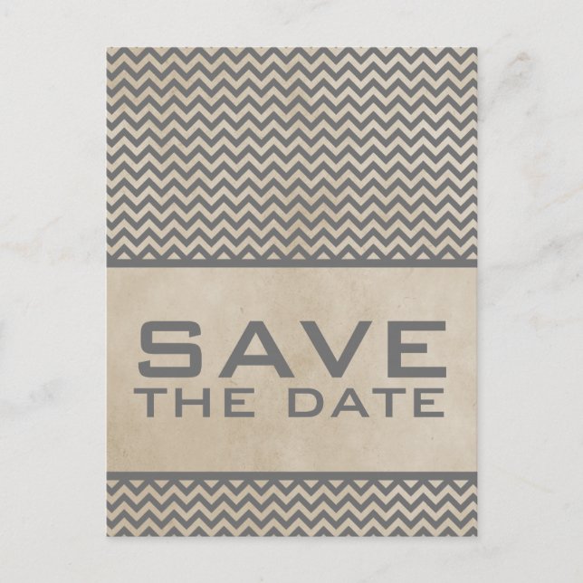 Graue Chic Zickzack Save the Date Postkarte (Vorderseite)