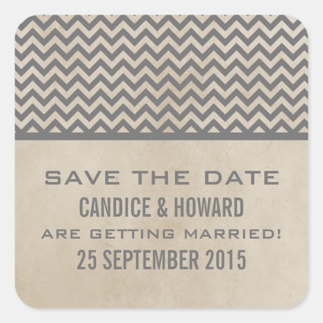 Graue Chic Zickzack Save the Date Stickers (Vorderseite)