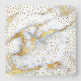 Graue Confetti-Diamant-Kristall-MarmorgoldImitat Quadratische Wanduhr