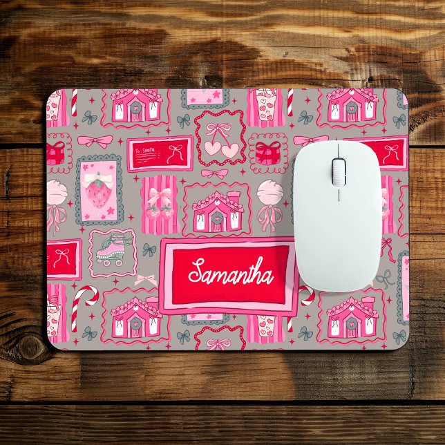 Graue Coquette-Ästhetik, girly-whimsical-Muster  Mousepad (Von Creator hochgeladen)