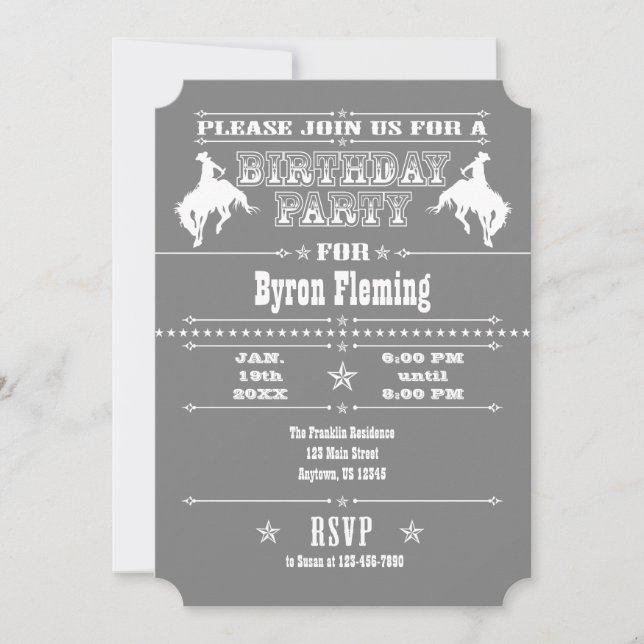 Graue Cowboy Rodeo Geburtstagsparty Einladung (Vorderseite)