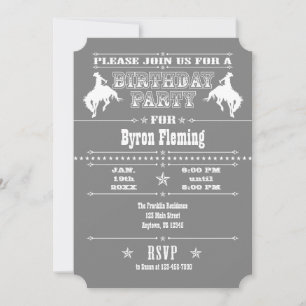 Graue Cowboy Rodeo Geburtstagsparty Einladung