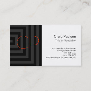 Graue Cubes Pattern Orange Monogram Business Card Visitenkarte