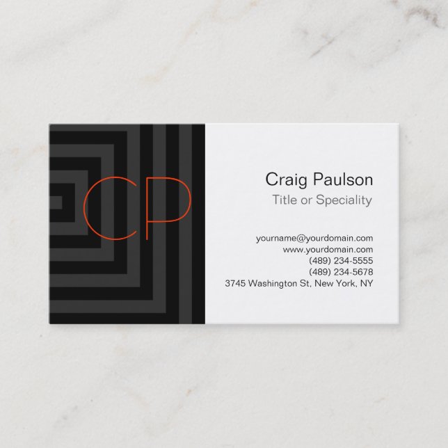 Graue Cubes Pattern Orange Monogram Business Card Visitenkarte (Vorderseite)