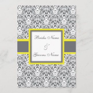Graue Damast-(gelbe) Hochzeits-Einladung Einladung