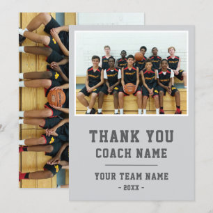 Graue Dankeschön-Trainerkarte Teamname Foto Dankeskarte