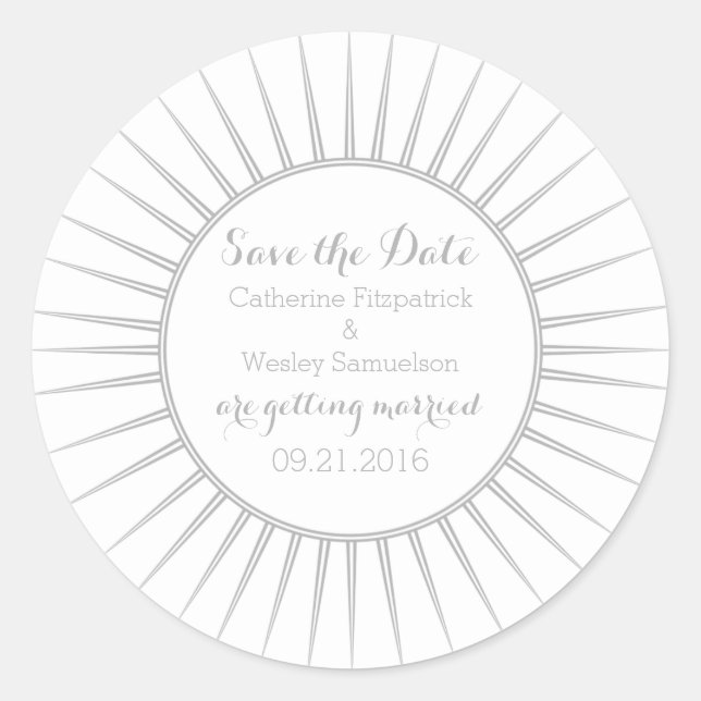 Graue Deko Retro Save the Date Stickers (Vorderseite)