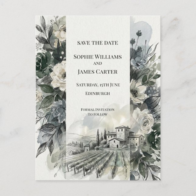 Graue Distel-Landschaft Save The Date Postkarte (Vorderseite)