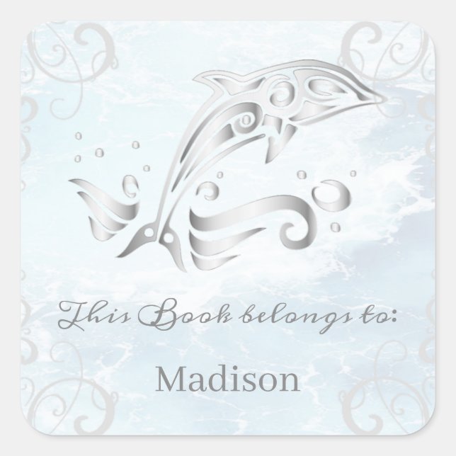 Graue Dolphin-Buchsticker Quadratischer Aufkleber (Vorderseite)