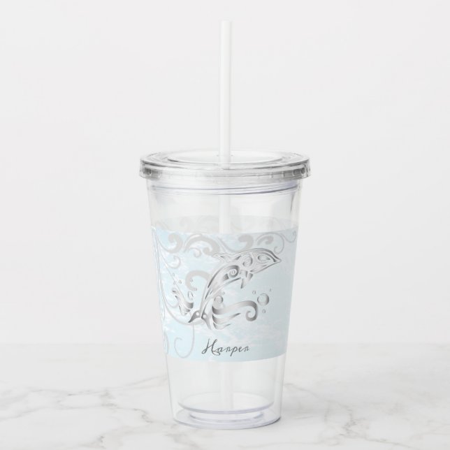 Graue Dolphin Personalisiert Acrylic Tumbler Acryltrinkbecher (Vorderseite)