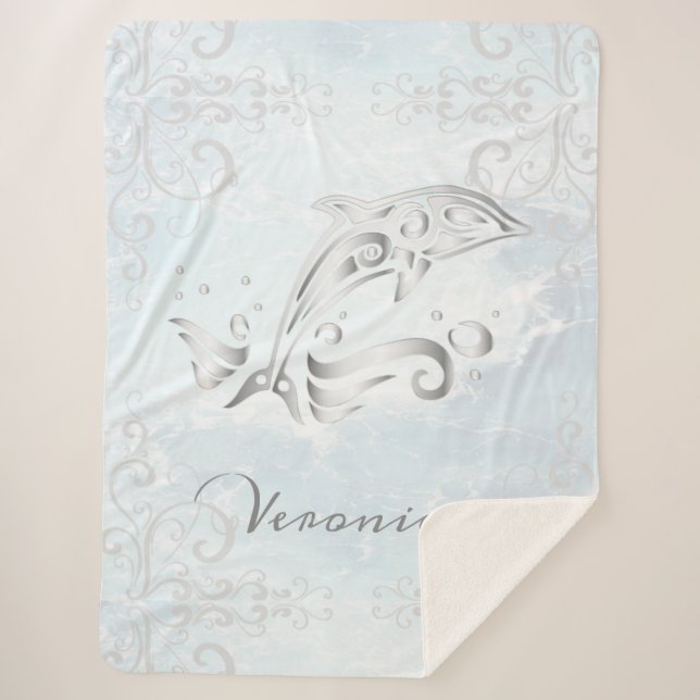 Graue Dolphin Personalisiert Sherpa Blanket Sherpadecke (Vorderseite)